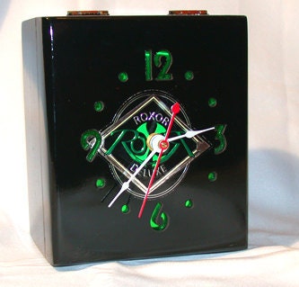 Unique Upcycled Cigar Box Clock shiny Black Desk Shelf Man Cave Office Male Gift