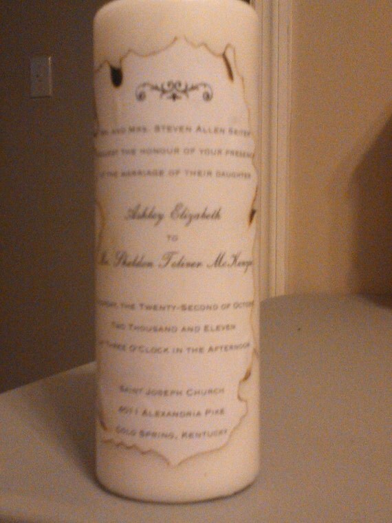 Items similar to Wedding invitation waxed onto candle on Etsy