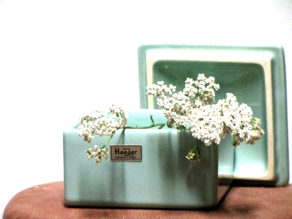 Vintage Ceramics Royal Haeger Covered Box Blue Green Two Piece Collectible Home Decor Tagged