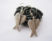 earrings---antique silver angel wings pendant &alloy ear hook