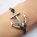 Bracelet---antique silver anchor&brown leather chain