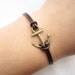 Bracelet---antique bronze little anchor&brown leather chain