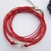three circles Bracelet---antique silver little anchor&red wax rope chain