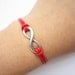 infinity Bracelet---antique silver little karma bracelet---infinity wish&red leather chain