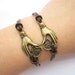 Lovers Bracelet---antique bronze LOVE YOU heart pendant,hand pendant & brown leather chain