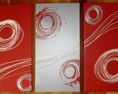 FREE SHIPPING WORLDWIDE, Cosmos, Set of 3, red, white and silver, Original modern abstract canvas painting Dees Funky Art