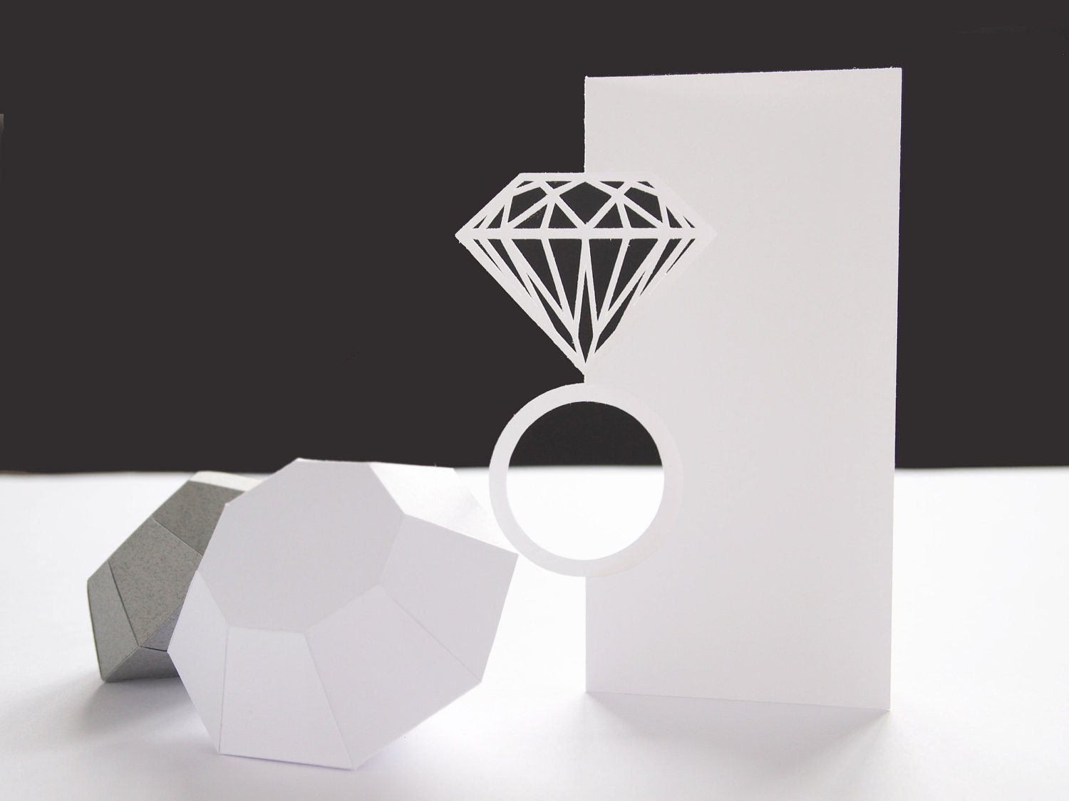 Papercut diamond ring wedding/engagement card