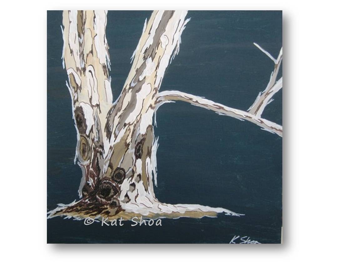 Eucalyptus tree art giclee dark blue trunks bark fine art print reproduction stretched canvas office art gift wall decor
