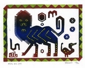 Peru Big Cat Linocut Hand Pulled Original Relief Print Edition of 30