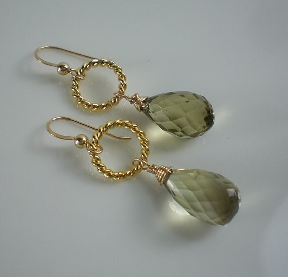 Lemon Quartzs Earrings, Friendship Gift, Christmas Gift, Gold Circle Earrings
