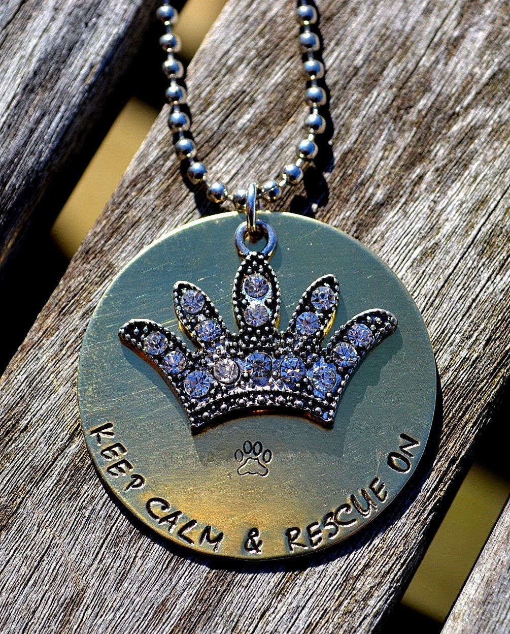 Keep Calm & Rescue On Handstamped Necklace