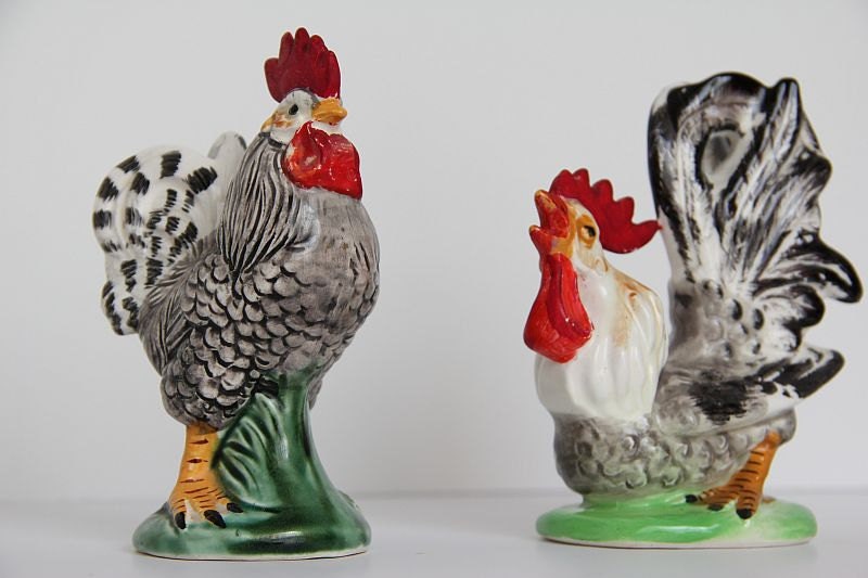 vintage rooster and hen figurines