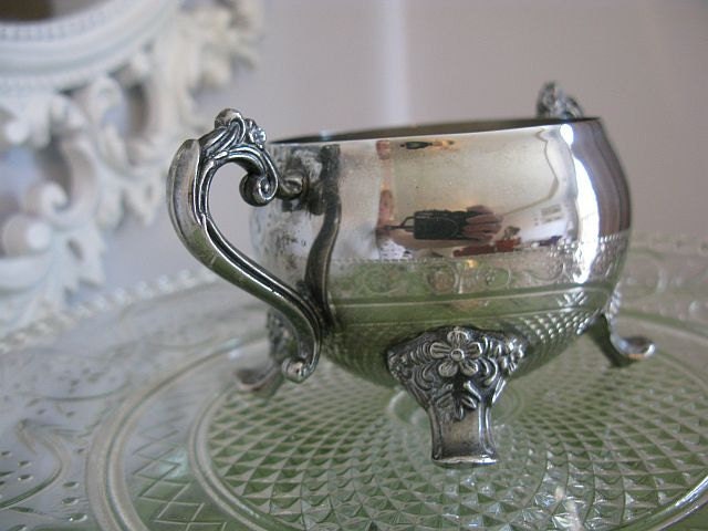 RESERVED for Cynthia... Silver Sugar Bowl Vintage Flowers Rococo Ornate Tea Shower Wedding