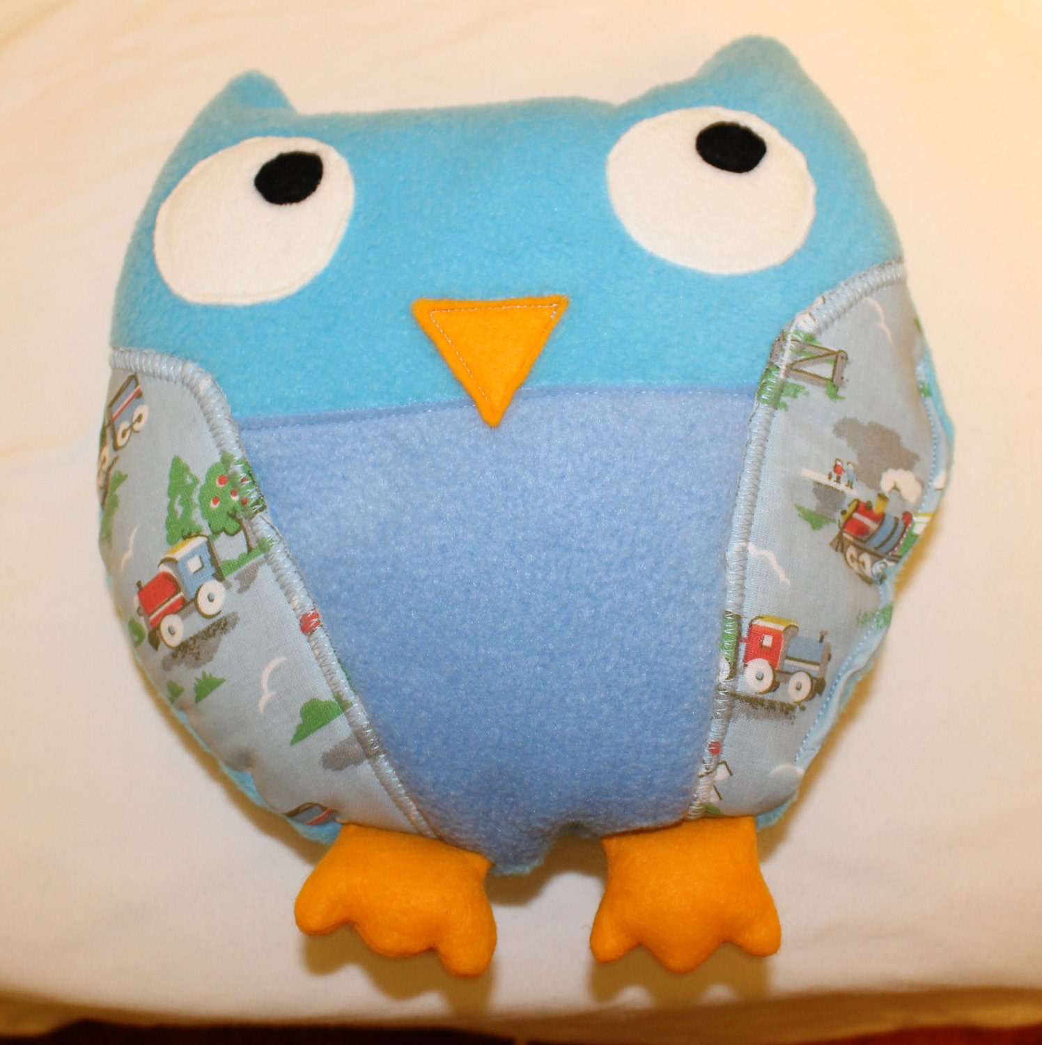 Owl pillow blue, fleece owl, blue owl