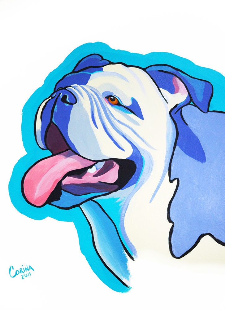 English Bull Dog - Original Dog Portrait Acrylic Painting 11 x 14 - By Corina St. Martin