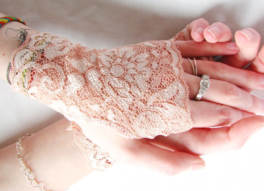 Lace Gloves: Fingerless gloves, Blush, Pink, Peach, Lace Cuffs, Bridal Gloves, Wedding,  Victorian, Prom, Mommy and Me Gloves - Sew4Munchkins