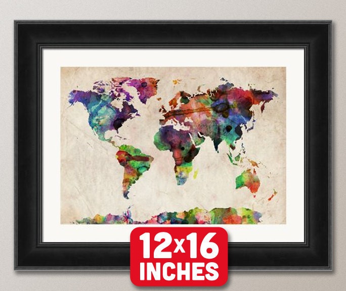 Watercolor Map of the World Map, Art Print, 12x16 inch (749)