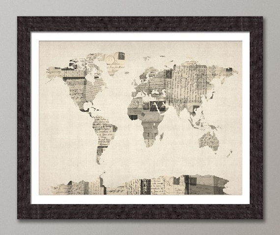 Map of the World Map from Old Postcards, Art Print, 18x24 inch (896)