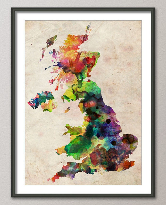 Great Britain UK Watercolor Map, Art Print 18x24 inch (239)
