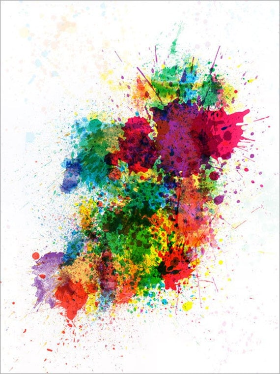 Ireland Map Paint Splashes, Art Print 18x24 inch (514)