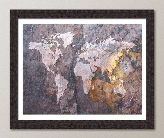 Map of the World Map Abstract Stone, Art Print, 18x24 inch (426)