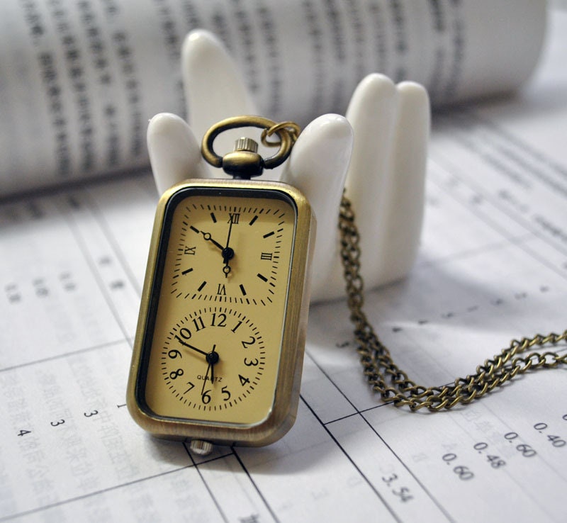 Bronze double movement, pocket watch necklace