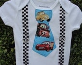 Cars Tie Onesie with Checkered Flag Suspenders Little Man Outfit Photo Prop Baby Infant Toddler Disney Vacation Disney Clothes