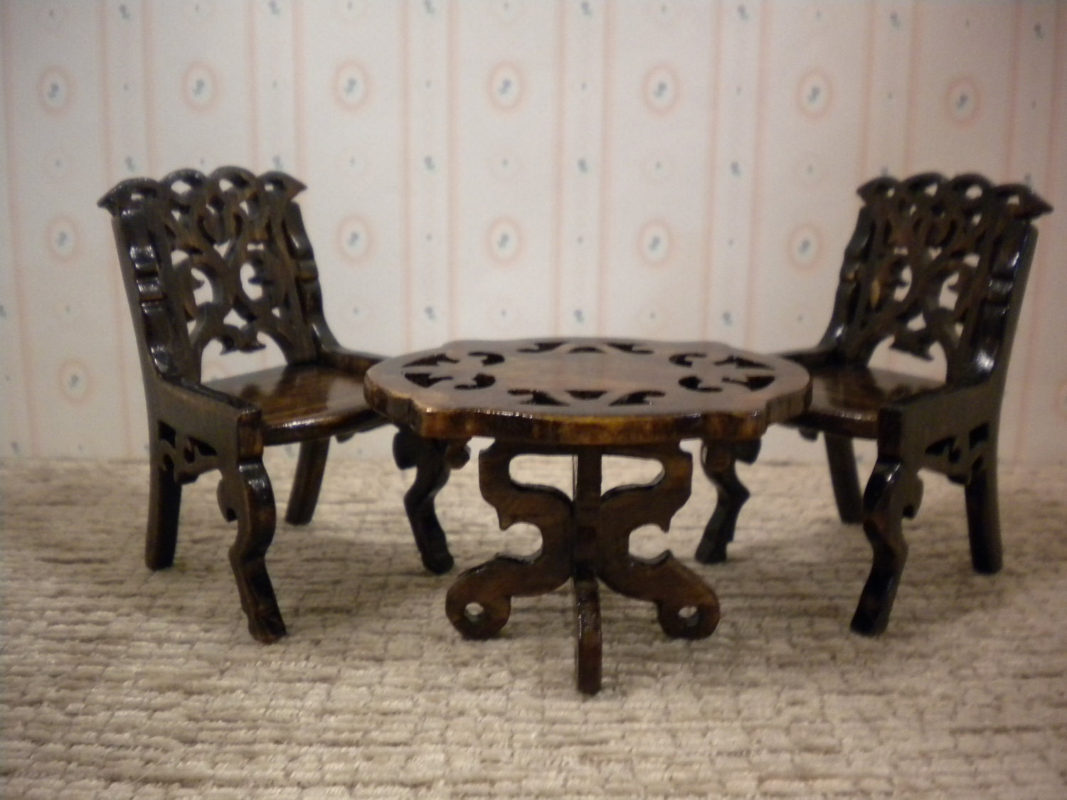 miniature table with two chairs