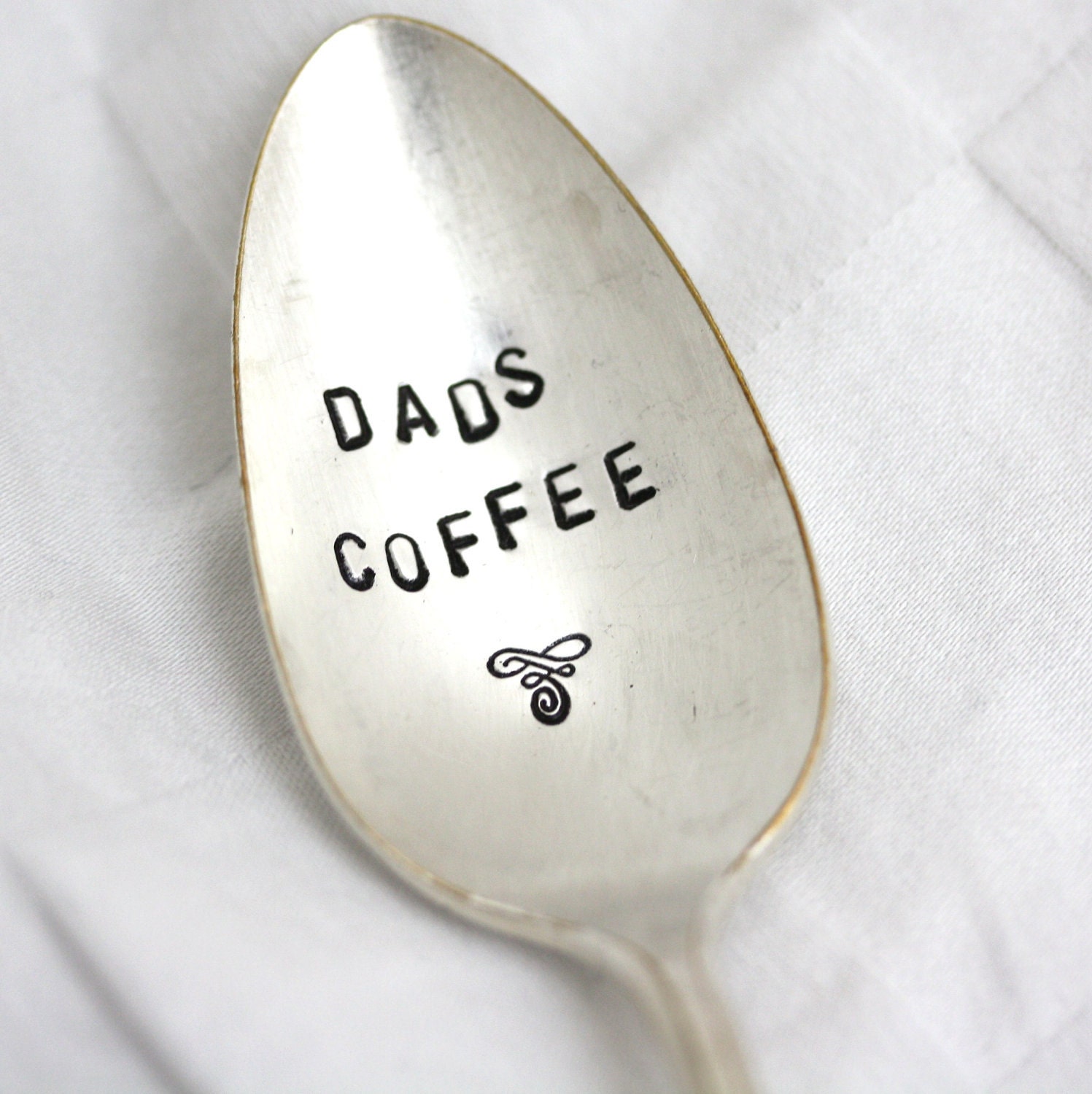 Dads Coffee spoon, hand stamped vintage silver spoon with flourish for unique Fathers Day Gift