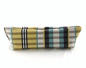Clutch purse in plaid pierre deux french country print by Kravet. Blue and yellow with recessed zipper. Fully lined, 12 x 4 inches.