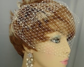 French Style Bandeau Style Birdcage Veil - Scattered & Double Single Edge Pearls