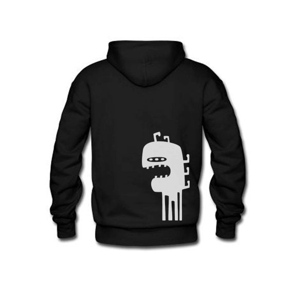 Buy cute gifts for him - Men Black Hoodie College Blouse Pullover White Scary Cute Monster Original Illustration Vinyl Print Back Quality Cotton Fashion Gift for him