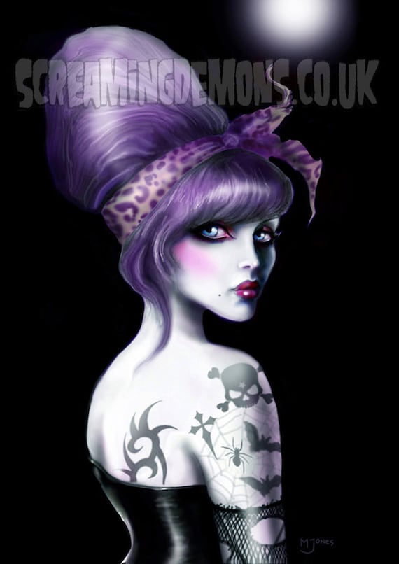 Tattooed Gothabilly Pinup Art Print by Marcus Jones 11.5" x 8" approx size