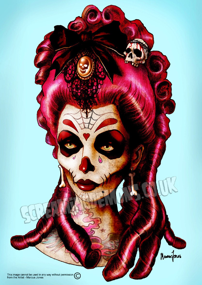 Day of the Dead 'Pink Death' Art Print by Marcus Jones 11.5" x 8" approx