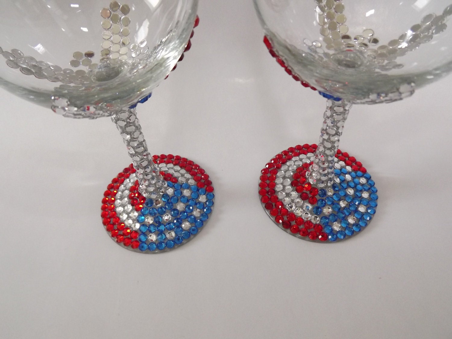 Rhinestone Wine Glass American Flag Red White Blue