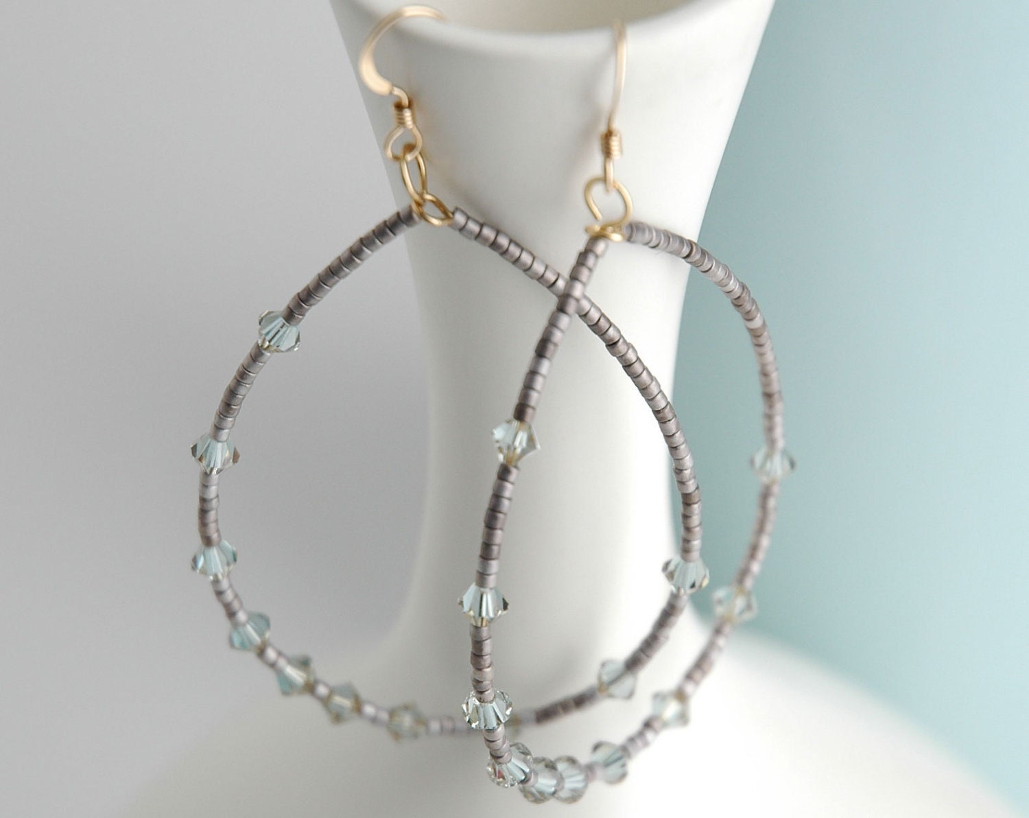 Beaded Hoop Earrings - PALISADES Collection Silver/Grey