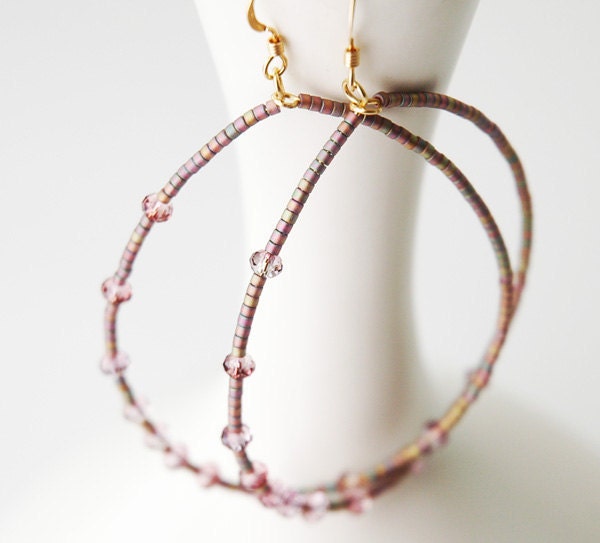 Beaded Hoop Earrings Pink - PALISADES Collection
