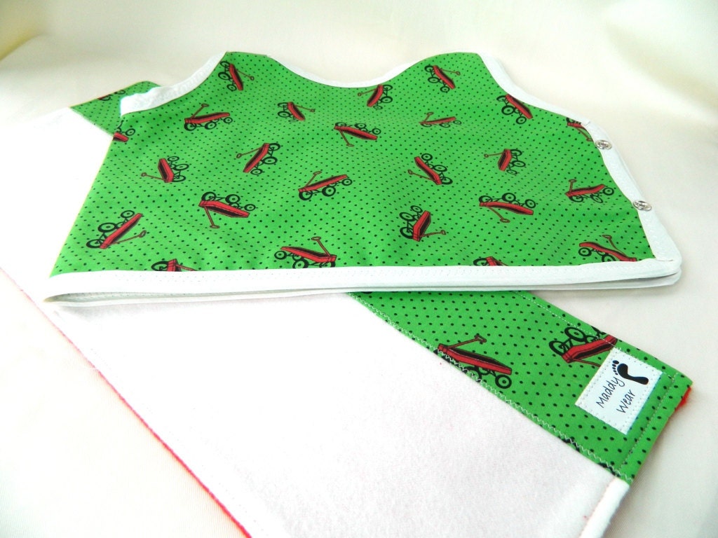 Bib and Burp Cloth Set, Red Wagon, Unique Baby Gift Set