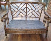 Chinese Chippendale Faux Bamboo Rattan Settee