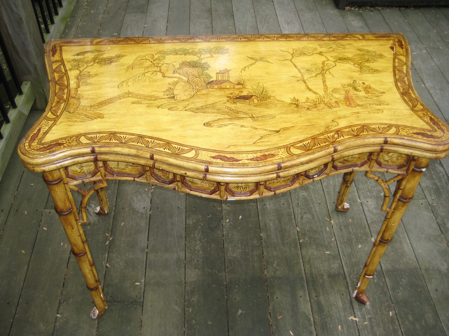 Chinoiserie Faux Bamboo Flip Top Game Table