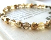 Gold Bronze Bracelet - vintage inspired, antique brass, single strand, Czech glass
