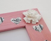 Hearts & Music Small Pink Frame with Rose - miniature square wooden frame