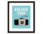 Retro art-vintage camera art-typography poster 8x10 - Funny quote art -enjoy the view