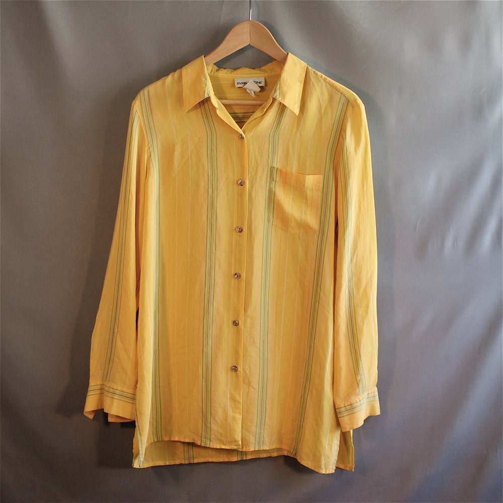 Vintage Yellow Striped Button Up Shirt // Silk