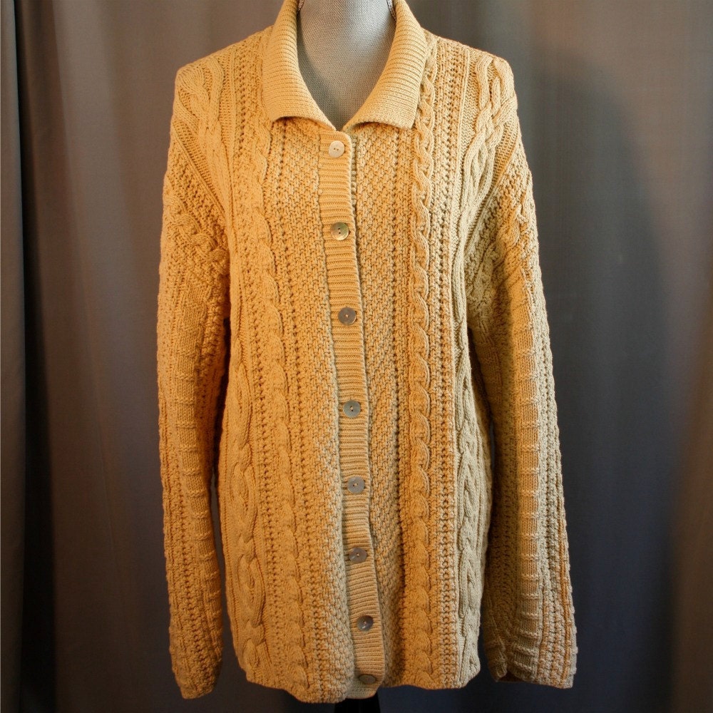 American Knitworks Long Cream Cardigan Sweater // Made in USA // Shell Buttons