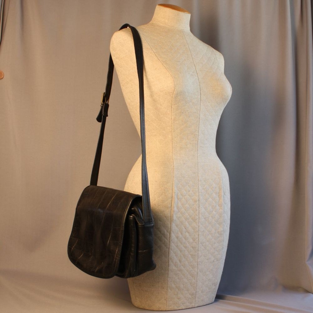 Black Crocodile Leather Cross Body // Made in Italy // Bullocks Wilshire