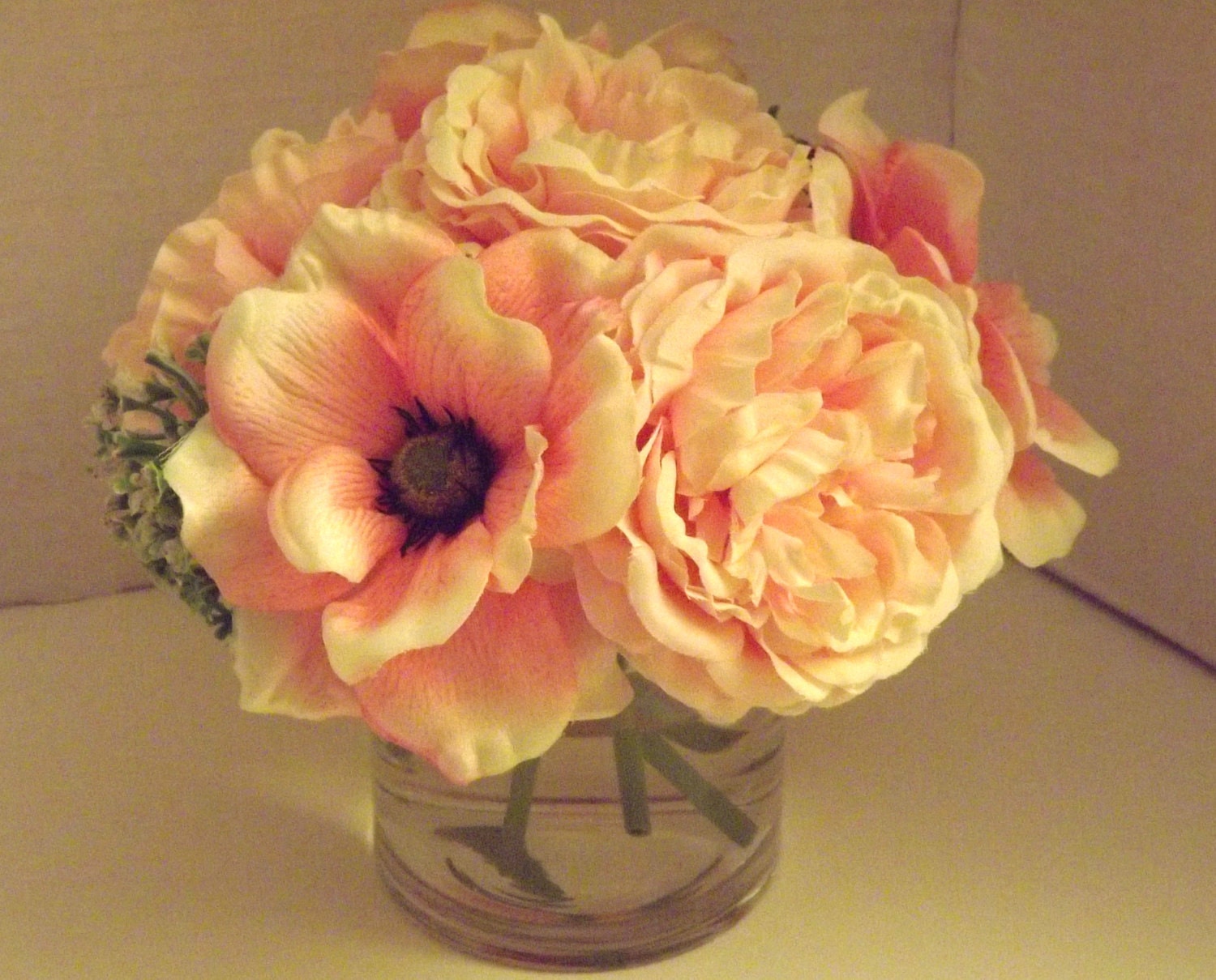 Light Pink Anemone and Peony Silk Flower Arrangement