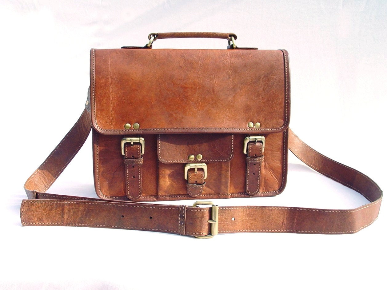 Leather Messenger Bag / Satchel - Vintage Retro Looking - (Small)