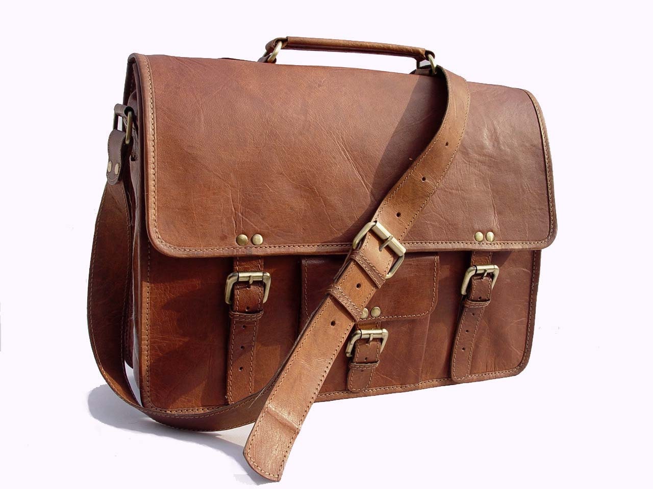 Leather Messenger Bag / Satchel - Vintage Retro Looking - (Large)