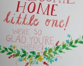 hand-painted welcome home baby watercolor painting